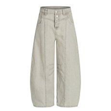 批发大码美式复古卡其色弯刀牛仔<b class='q'>裤</b>男女解构设计感高腰<b class='q'>宽松</b>阔腿直筒<b class='q'>裤</b>