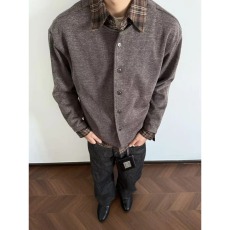 批发秋冬新款假两件拼接长袖<b class='q'>衬衫</b><b class='q'>男</b>老钱风潮流百搭针织开衫夹克外套潮