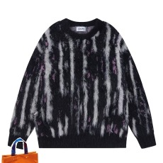 批发渐变色条纹圆领<b class='q'>毛衣</b><b class='q'>男</b>秋冬季韩系宽松慵懒风针织衫潮牌马海毛外套