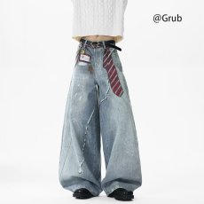 批发潮牌弯刀<b class='q'>牛仔裤</b>男美式高街宽松阔腿裤子cleanfit休闲水洗做旧长裤