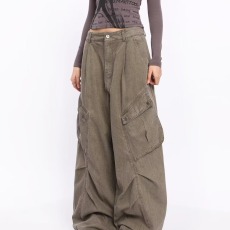 批发日系复古多袋工装<b class='q'>牛仔裤</b>男宽松潮牌百搭直筒裤子水洗做旧休闲长裤