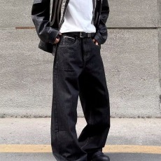 批发新款春秋季美式<b class='q'>时尚</b>牛仔裤阔腿宽松直筒气质垂感拖地裤子男女款