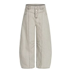 批发美式复古解构cleanfit设计感脏染白弯刀<b class='q'>牛仔裤</b>男女宽松阔腿长裤潮