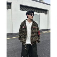 批发港风潮流迷彩连帽卫衣<b class='q'>男</b>2025新款宽松休闲外套情侣拉链开衫上衣