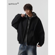 批发假两件外套<b class='q'>男</b>春秋季2025新款潮流设计感连帽夹克<b class='q'>男</b>士秋装加厚棉服