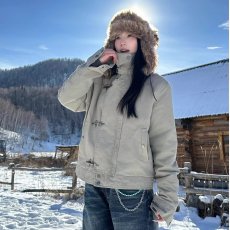 批发秋冬2025复古高级感飞机扣设计立领棉服<b class='q'>男</b>女痞帅高街短宽工装外套