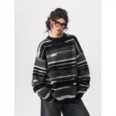 批发美式撞色条纹毛衣<b class='q'>男</b>生冬季马海毛慵懒风针织衫青少年内搭保暖线衣