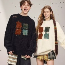 批发日系复古刺绣水<b class='q'>貂绒</b>针织衫男女秋季潮牌ins宽松圆领休闲毛衣<b class='q'>外套</b>