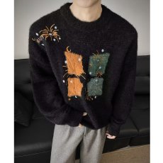 批发日系复古刺绣水<b class='q'>貂绒</b>针织衫男女秋季潮牌ins宽松圆领休闲毛衣<b class='q'>外套</b>