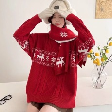 批发5复古麻花设计感红色圆领<b class='q'>毛衣</b>男秋冬宽松情侣装打底针织衫