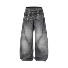 批发秋季复古宽松水洗阔腿直筒<b class='q'>牛仔裤</b>男百搭显高男潮牌美式休闲长裤