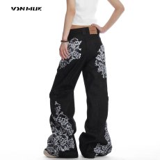 批发<b class='q'>设计</b>感个性修身显瘦烫钻微喇叭裤女新中式高腰休闲裤2025春秋