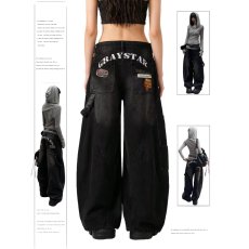 批发秋冬美式复古水洗弯刀<b class='q'>设计</b>感情侣牛仔裤宽松阔腿男女长裤子