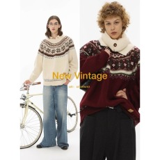 批发<b class='q'>明星</b><b class='q'>同款</b>费尔岛慵懒复古提花圆领针织衫秋季毛衣