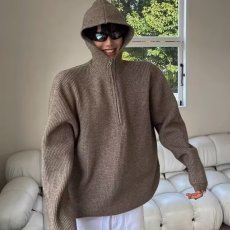 批发针织衫小众设计款羊毛连帽毛衣慵懒风宽松大版型<b class='q'>男</b>女潮流纯色外套