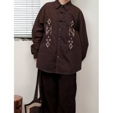 批发新中式刺绣盘扣民族风长袖衬衫<b class='q'>男</b>士宽松衬衣外套复古宽松休闲春秋