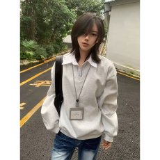 批发秋季男女款学院风<b class='q'>假两件</b><b class='q'>衬衫</b>领卫衣百搭痞帅休闲长袖潮流日系外套