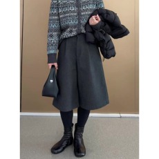 批发<b class='q'>胖</b><b class='q'>mm</b><b class='q'>秋冬</b>穿搭百搭宽松直筒毛呢裤休闲七分裤高腰半松紧阔腿呢子裤