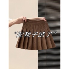 批发大码鹿皮绒半身裙女秋冬高腰小个子棕色辣妹百褶裙<b class='q'>胖</b><b class='q'>mm</b><b class='q'>遮</b>胯短裙子