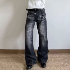 批发复古扎染破洞毛边<b class='q'>牛仔裤</b>男款做旧潮ins休闲微喇阔腿裤青少年直筒