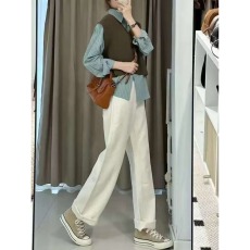 批发米白色直筒牛仔裤女夏季新款<b class='q'>胖妹妹</b><b class='q'>mm</b>高腰宽松显瘦窄版阔腿长裤潮