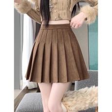 批发<b class='q'>胖</b><b class='q'>mm</b><b class='q'>百搭</b>显瘦百搭复古咖麂皮绒百褶半身裙辣妹性感a字百褶短裙女