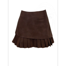 批发大码<b class='q'>胖</b><b class='q'>mm</b><b class='q'>咖</b>色pu皮百褶半身裙女秋冬季高腰短裙子拼接短款a字短裙