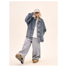 批发2025<b class='q'>牛仔外</b><b class='q'>套男</b>女春季2025宽松美式高街复古翻领夹克上衣潮流