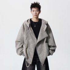 批发宽松皮衣2025秋季新款大码减龄拉链拼色连帽上衣潮流新款慵懒<b class='q'>百搭</b>