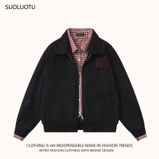 批发蓝白格纹假两件学院风翻领外套男女春秋<b class='q'>设计</b>感韩系穿搭情侣夹克