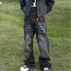 批发美式宽松直筒裤街头潮牌复古2025新款水洗长裤子灰黑色<b class='q'>牛仔裤</b>男款