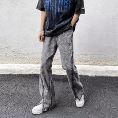 批发高街美式复古水洗做旧褶皱<b class='q'>牛仔裤</b>男宽松微喇vibe垂感潮牌痞帅裤子