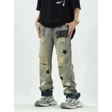 批发破洞<b class='q'>牛仔裤</b>男夏季薄款宽松直筒潮牌痞帅裤子休闲美式高街修身小脚