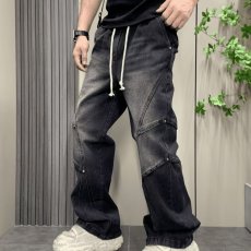 批发复古微喇<b class='q'>牛仔裤</b>男宽松直筒痞帅裤子潮流美式高街vibe拉链开衩长裤