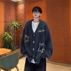 批发2025秋冬文艺复古独特趣味图案圆领长袖针织开衫款宽松百搭<b class='q'>外套</b>女