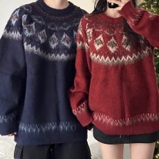 批发美式费尔岛复古提花毛衣男款<b class='q'>情侣</b><b class='q'>2025</b>秋冬毛线衣宽松针织<b class='q'>衫</b>女上衣