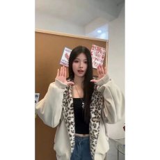 批发新款豹纹麂皮夹克外套<b class='q'>男</b>女春秋季加厚美式情侣运动连帽上衣ins