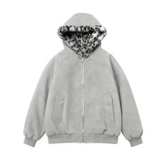 批发新款豹纹麂皮夹克外套<b class='q'>男</b>女春秋季加厚美式情侣运动连帽上衣ins