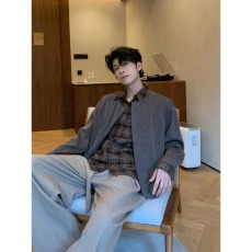 批发秋季美式复古假两件拼接<b class='q'>衬衫</b>领针织衫开衫外套<b class='q'>男</b>潮牌<b class='q'>休闲</b>百搭上衣