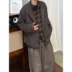 批发老钱风假两件夹克男春秋季美式衬<b class='q'>衫</b>拼接<b class='q'>情侣</b><b class='q'>外套</b>复古潮牌休闲上衣