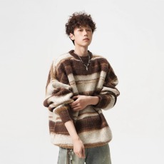 批发马海毛圆领毛衣男女秋冬休闲撞色条纹针织<b class='q'>衫</b>宽松松弛感<b class='q'>情侣</b><b class='q'>打底衫</b>