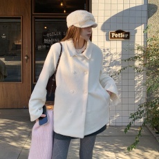 批发有货 韩系气质白色呢子大衣女秋冬季新款毛呢外套高级感小个子