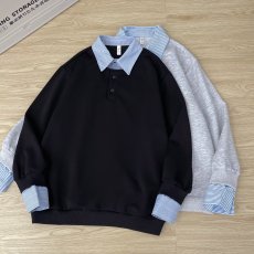 批发假两件撞色拼接衬衫领长袖T恤男款宽松休闲百搭polo上衣<b class='q'>卫衣</b>体恤