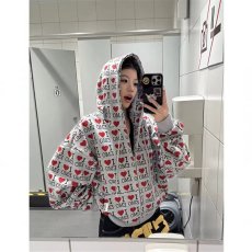 批发复古满印开衫连帽外套男2025新款宽松长袖卫衣潮牌小众设计感