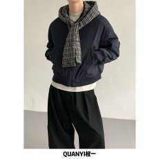 批发假两件复古翻领<b class='q'>夹克</b>男春秋高级感美式潮牌痞帅外套休闲宽松棒球服