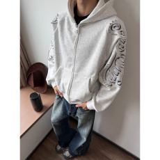 美式复古铆钉刺绣加绒连帽卫衣男女小众宽松百搭长袖外套