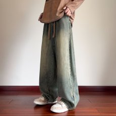 批发复古牛仔长裤子男生青少年春秋季新款阔腿直筒休闲高中宽松学生