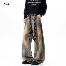 批发美式脏染水洗做旧直筒<b class='q'>牛仔裤</b>男女微喇ing风复古宽松阔腿长裤拖地