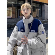 批发美式复古撞色拼接立领棉服男潮牌宽松休闲加厚外套潮