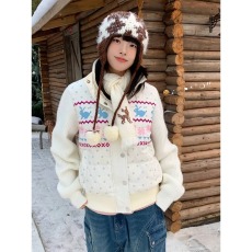 批发费尔岛毛线袖子拼接棉服冬季新款学院风外套女